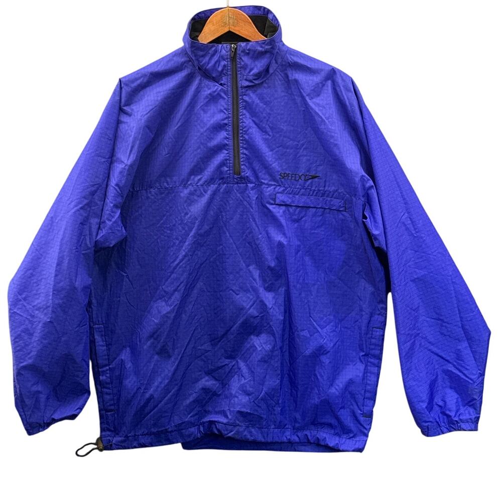 Speedo Vintage 90s Electric Blue 1/4 Zip Pullover Windbreaker Women Medium